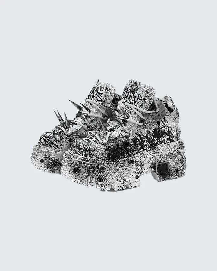 Graffiti Spiked Chunky Platform Sneakers - Image 5