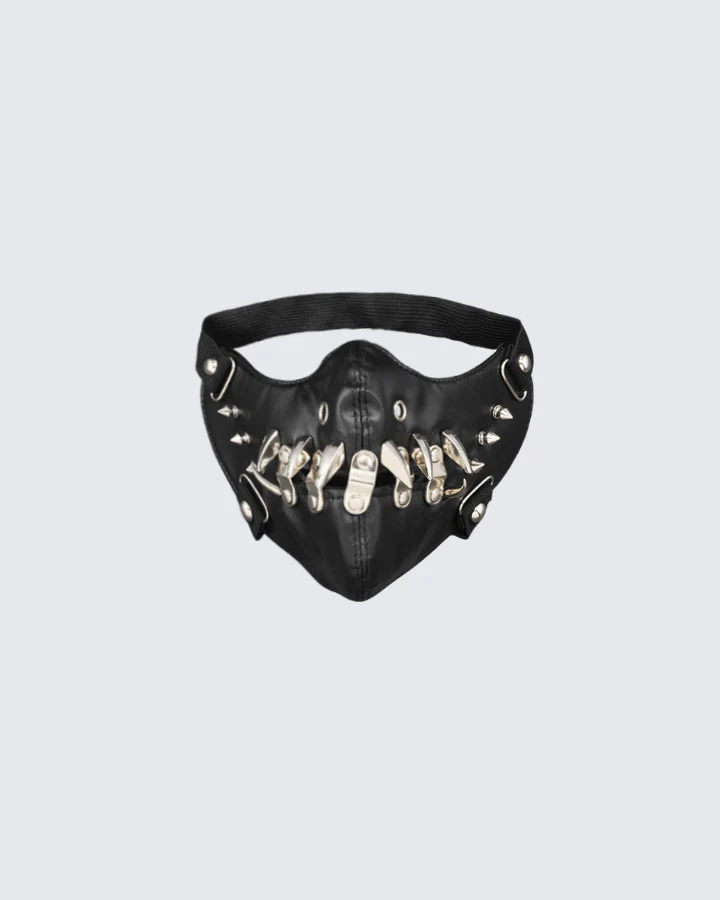 Punk Metal Rivet Leather Face Mask - Image 2