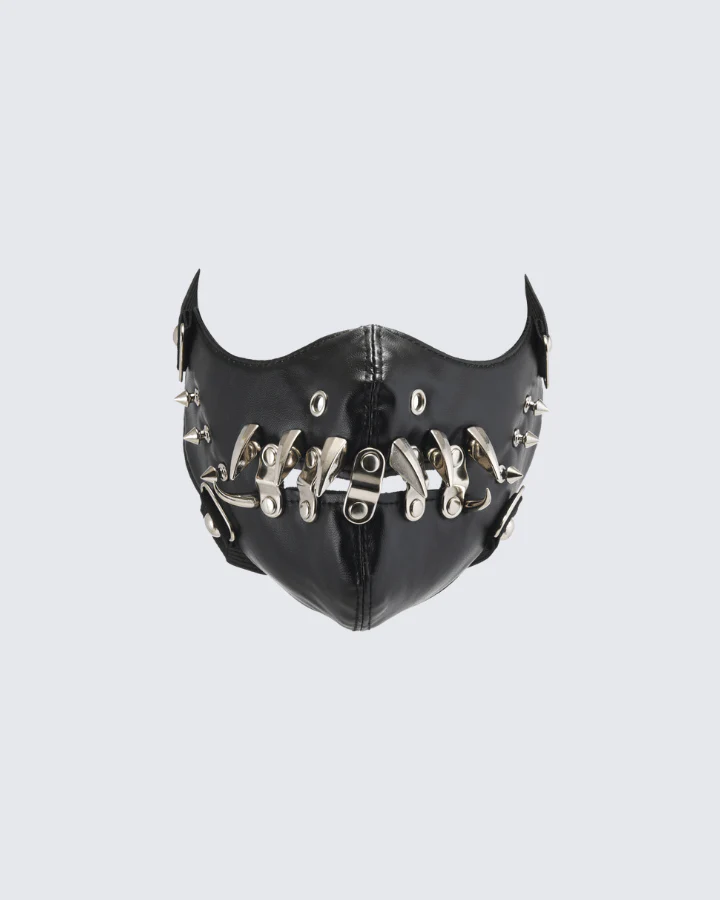 Punk Metal Rivet Leather Face Mask - Image 4