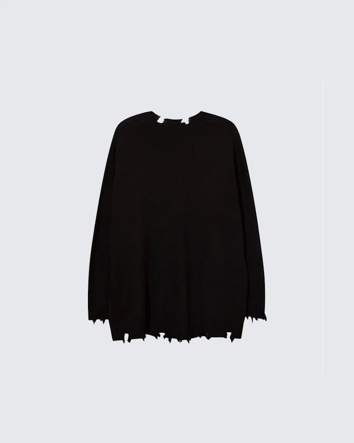 Punk Star Chain Distressed Knit Sweater - Image 4