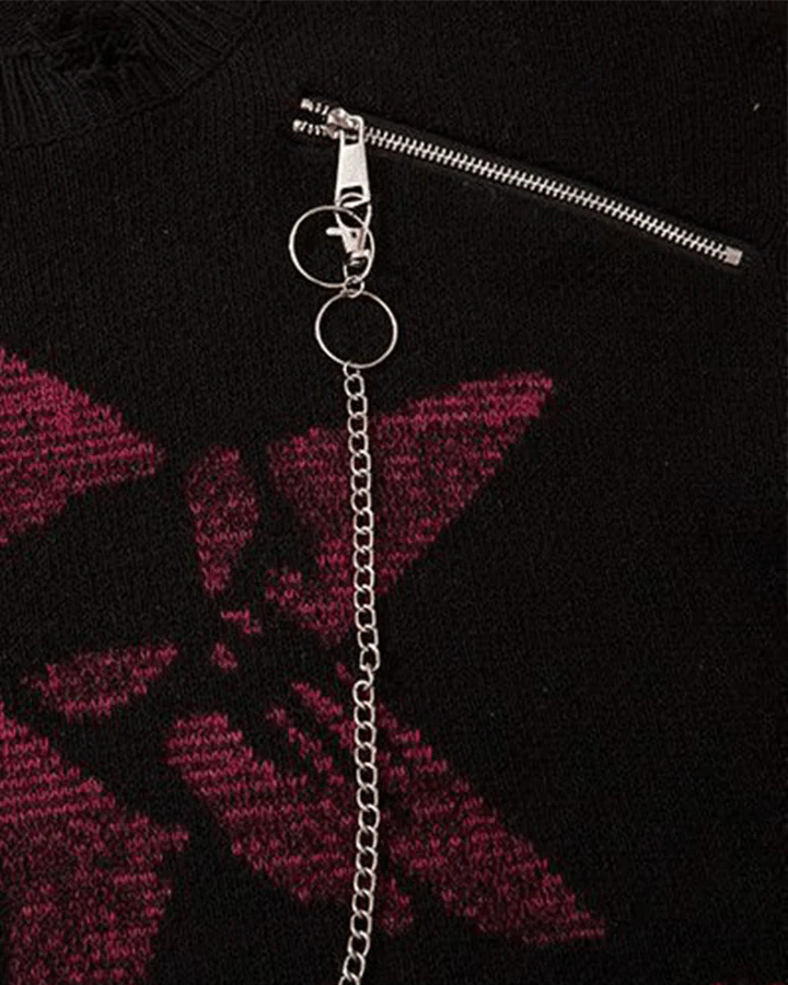 Punk Star Chain Distressed Knit Sweater - Image 6