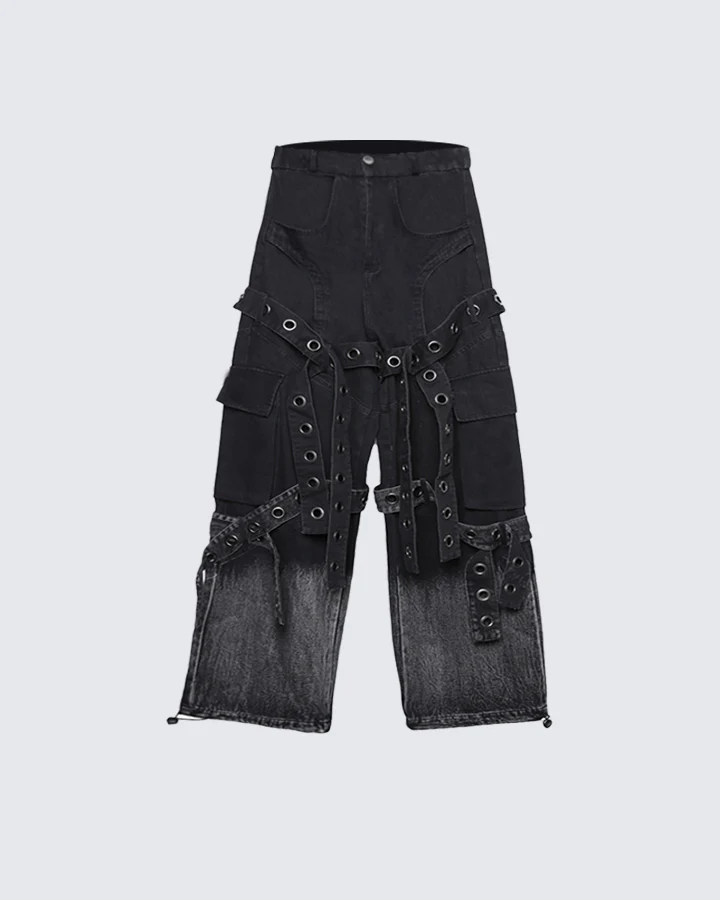Punk Strap Eyelet Wide-Leg Cargo Pants - Image 5