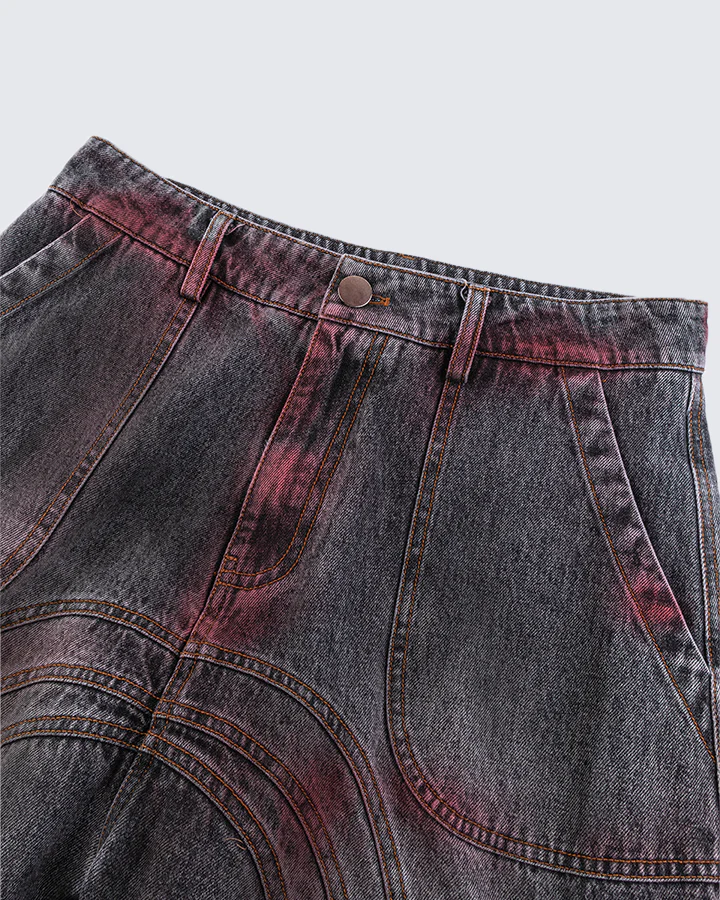 Red Fade 3D Panel Wide-Leg Denim Pants - Image 10