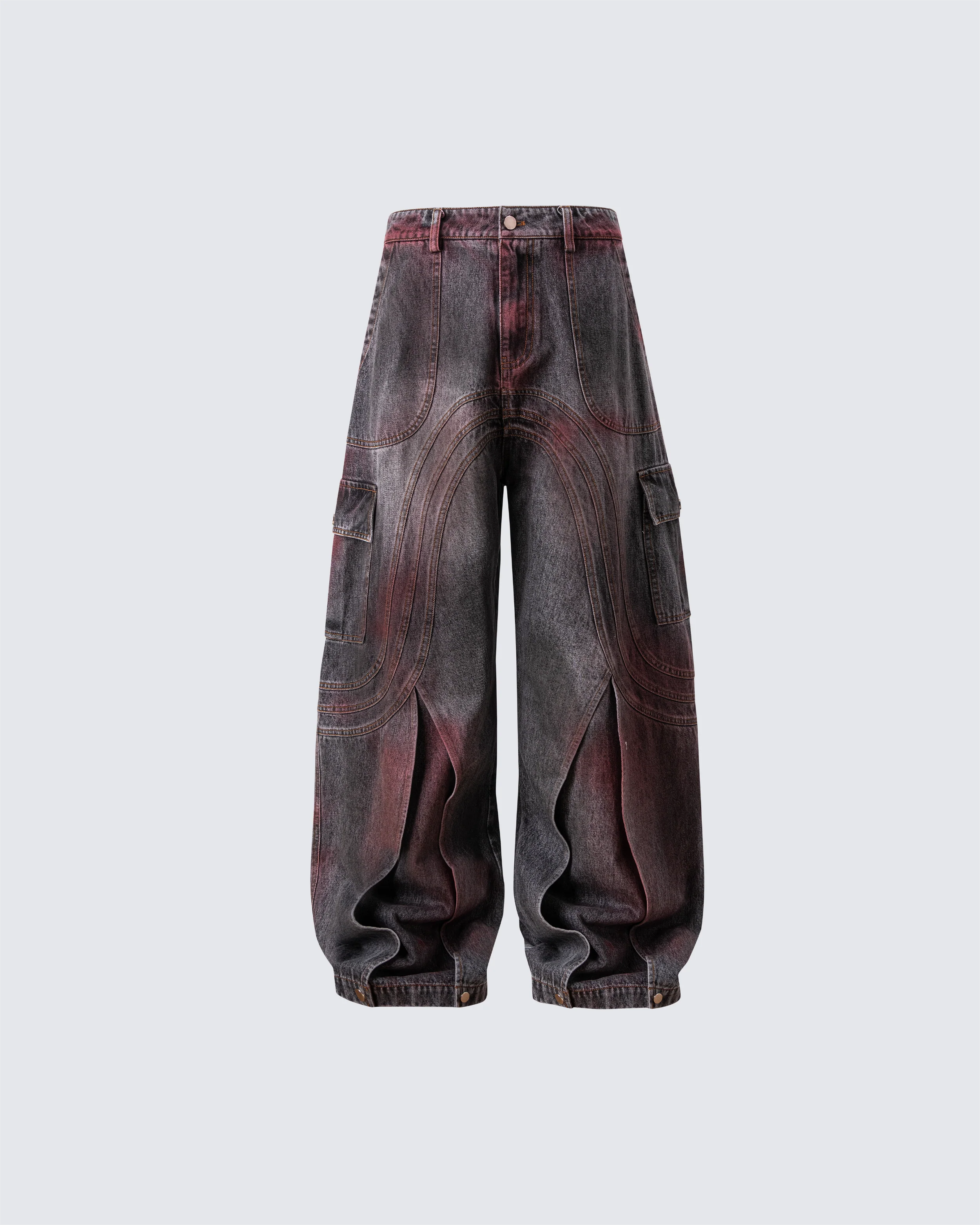 Red Fade 3D Panel Wide-Leg Denim Pants - Image 13