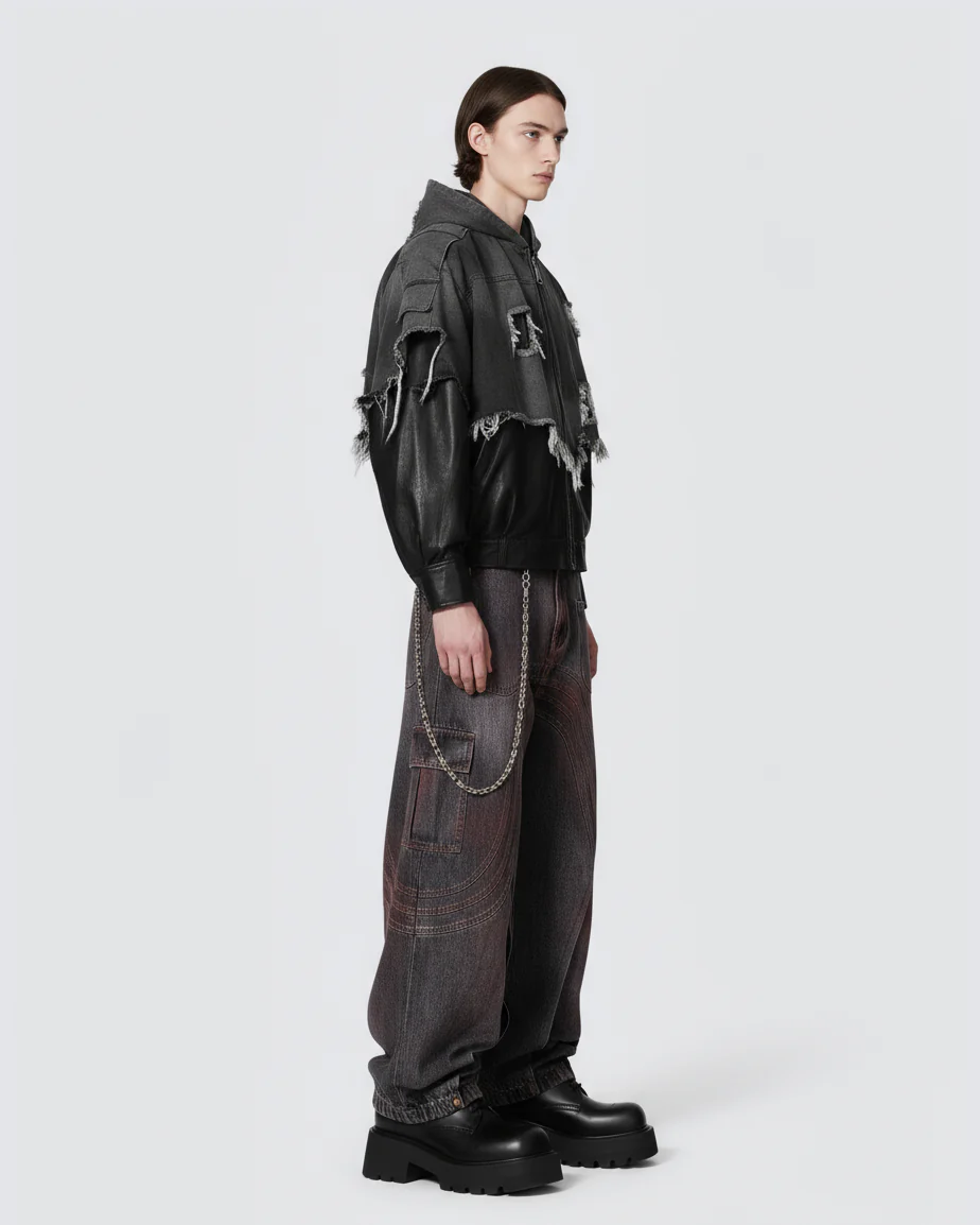 Red Fade 3D Panel Wide-Leg Denim Pants - Image 4