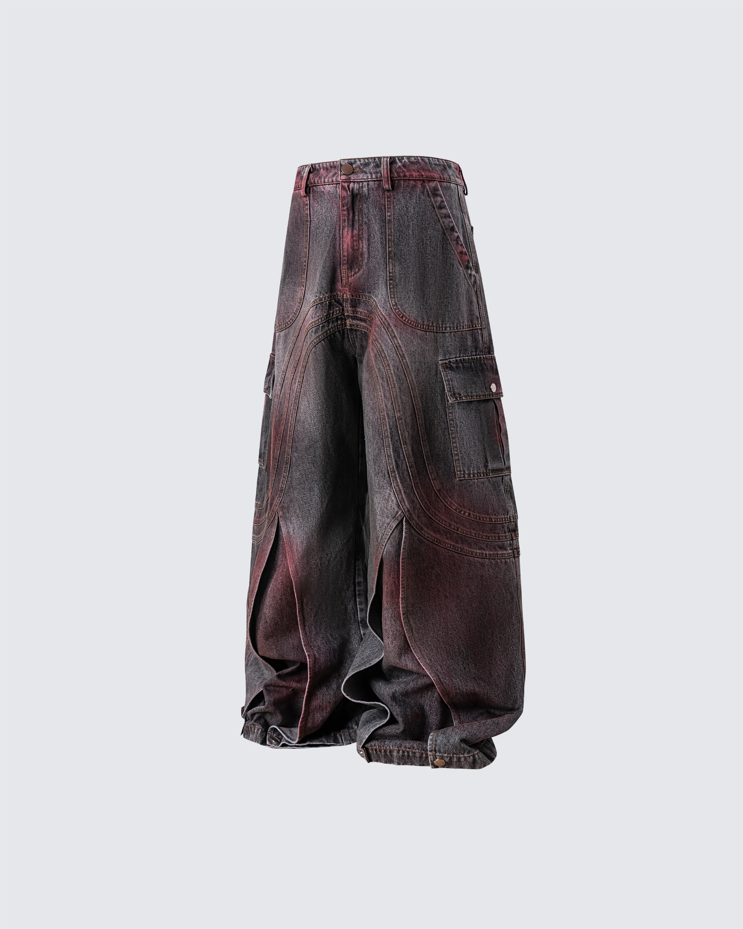Red Fade 3D Panel Wide-Leg Denim Pants - Image 5