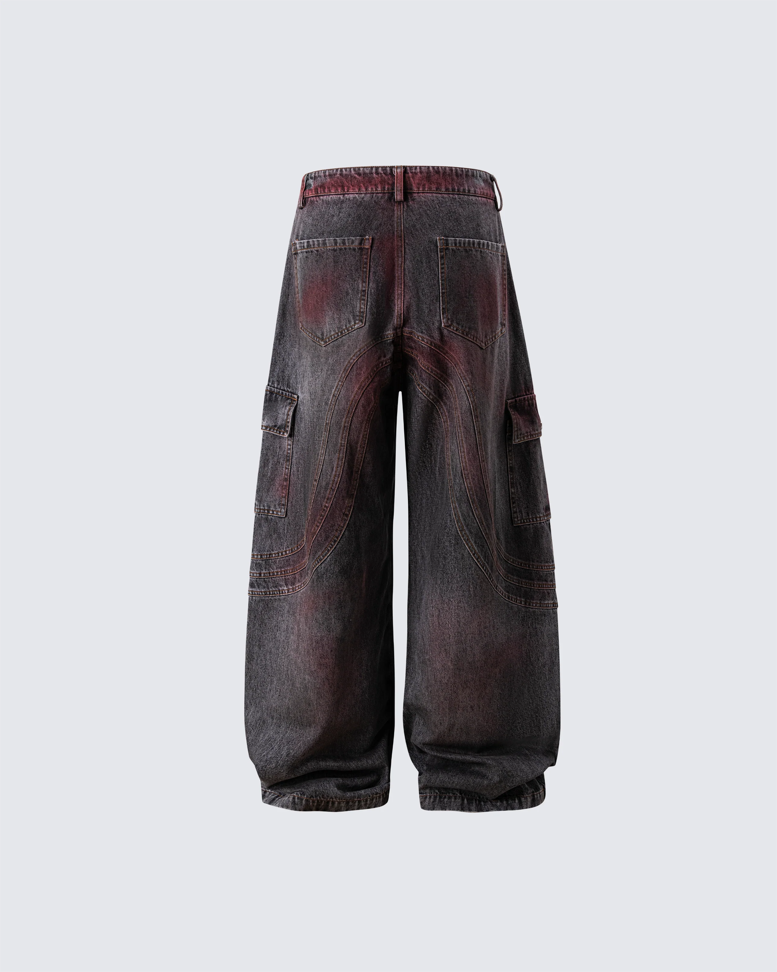 Red Fade 3D Panel Wide-Leg Denim Pants - Image 6