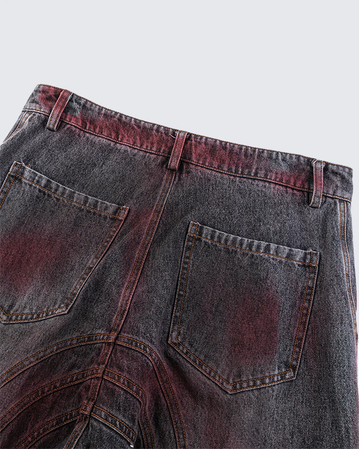 Red Fade 3D Panel Wide-Leg Denim Pants - Image 8