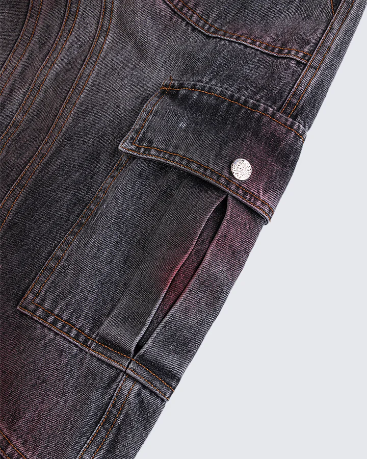 Red Fade 3D Panel Wide-Leg Denim Pants - Image 9
