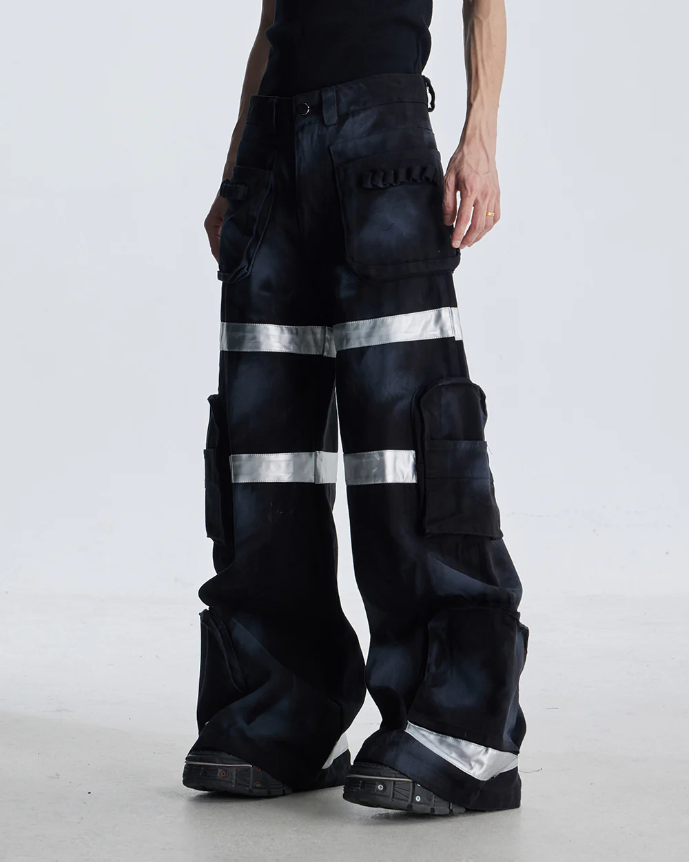 Reflective Distressed Denim Pants - Image 3