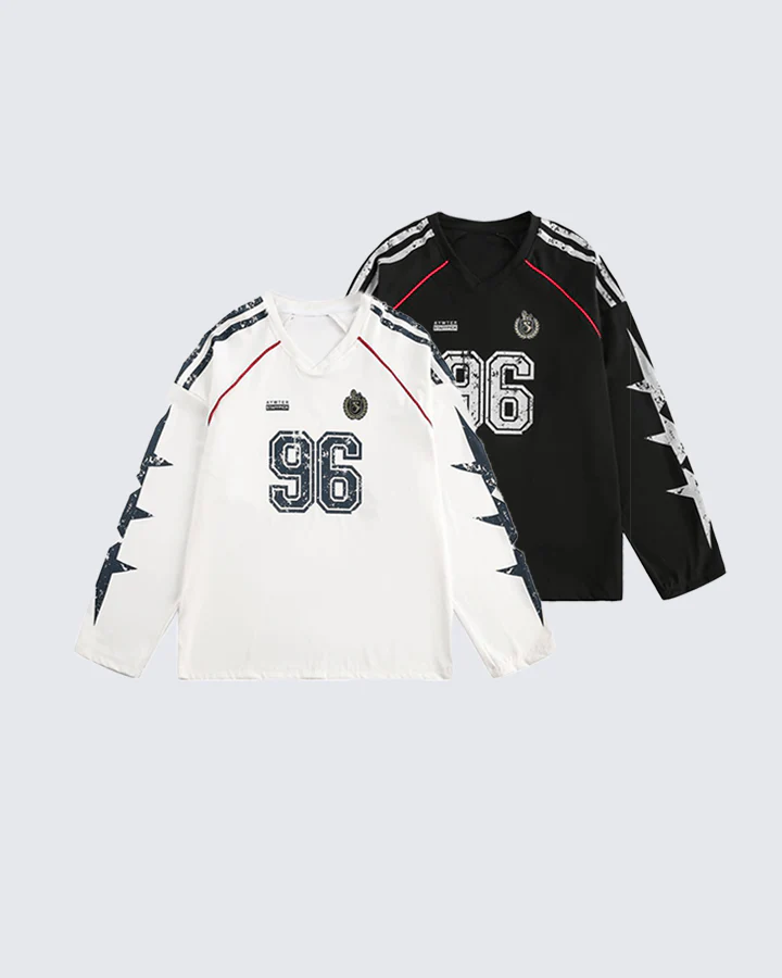 Vintage 96 Print Long Sleeve Streetwear Jersey - Image 2
