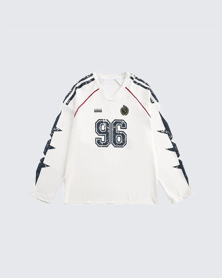 Vintage 96 Print Long Sleeve Streetwear Jersey - Image 3