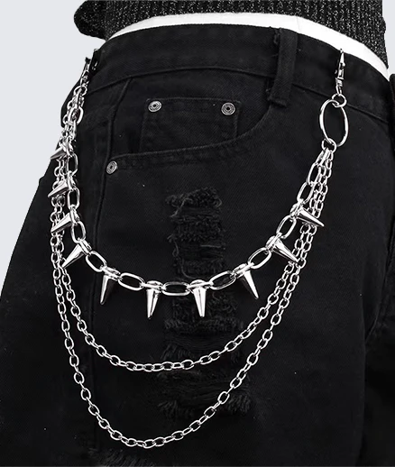 Silver Spiked Chain Belt Streetwear Accessory - Image 2