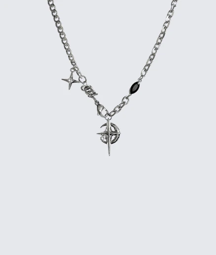 Silver Star Chain Necklace Punk Style Accessory - Image 2