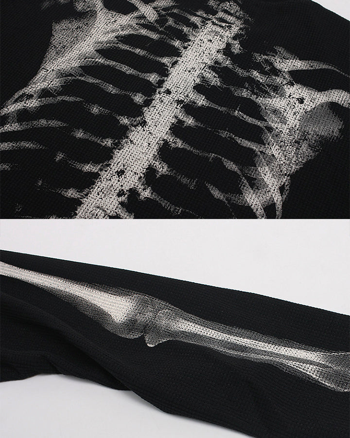 KIIKIO Skull Print Waffle Long Sleeve T-Shirt - Image 5