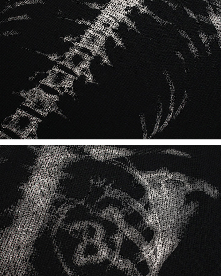 KIIKIO Skull Print Waffle Long Sleeve T-Shirt - Image 6