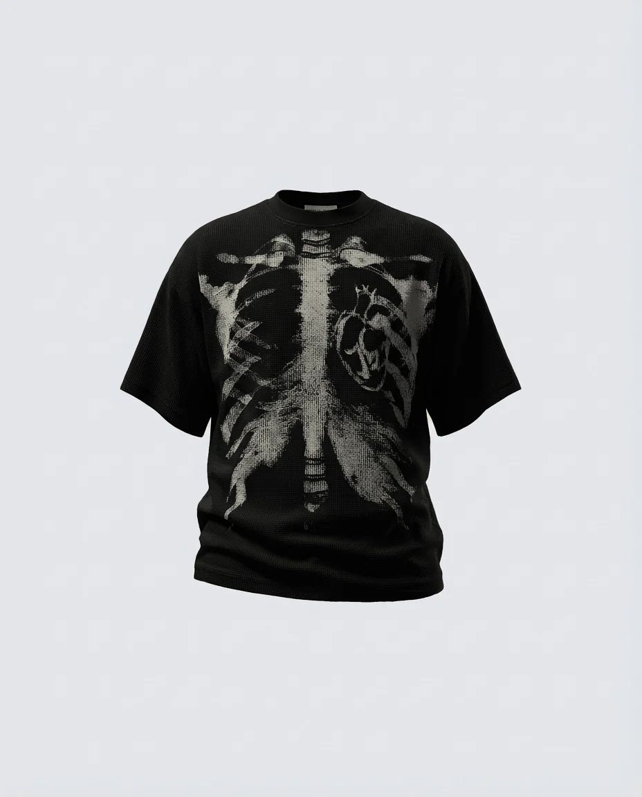 KIIKIO Skull Print Waffle T-Shirt - Image 3