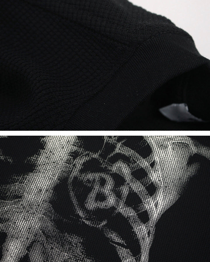 KIIKIO Skull Print Waffle T-Shirt - Image 7