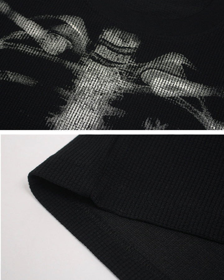 KIIKIO Skull Print Waffle T-Shirt - Image 8