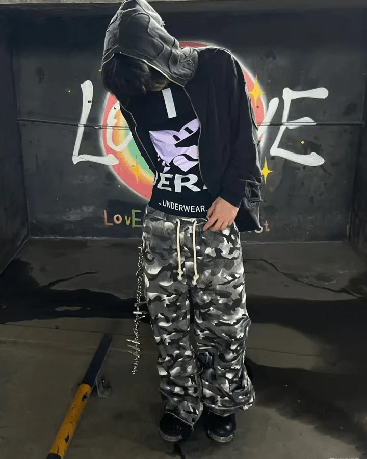 Stacked Camo Streetwear Drawstring Pants - Image 4