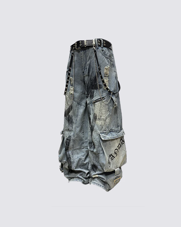 Streetwear Cargo Denim Pants（Free Belt and Chain Included） - Image 5