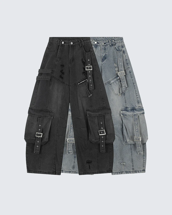 Ripped Denim Cargo Pants – Street Style - Image 4