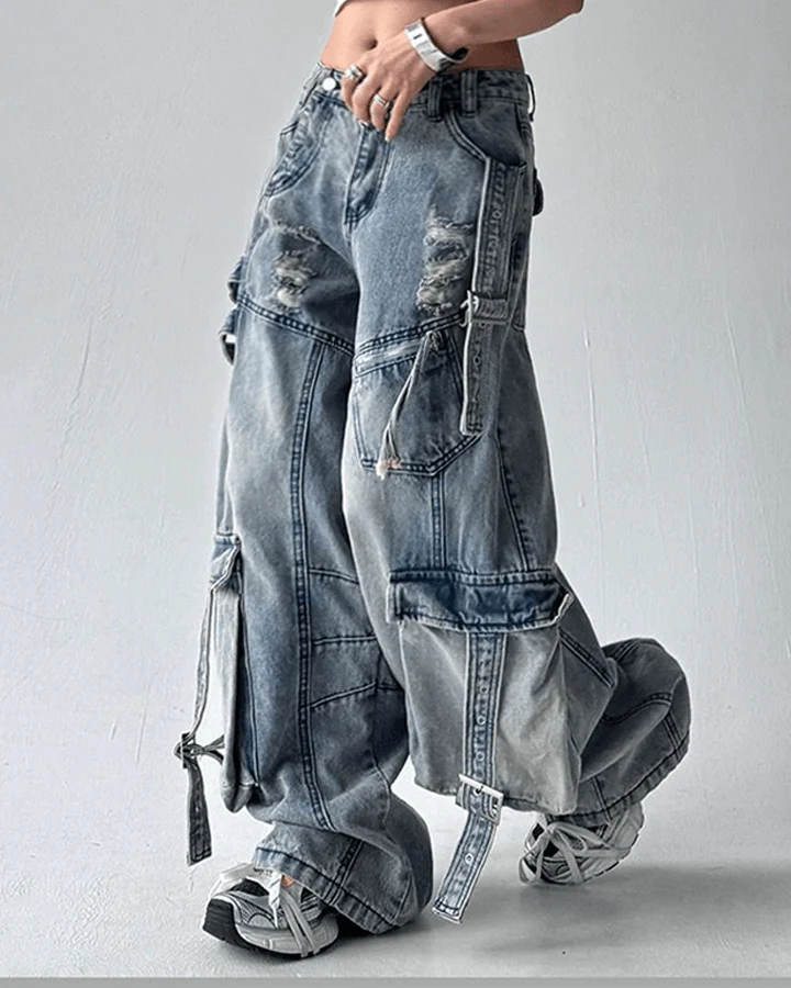 Ripped Denim Cargo Pants – Street Style - Image 7