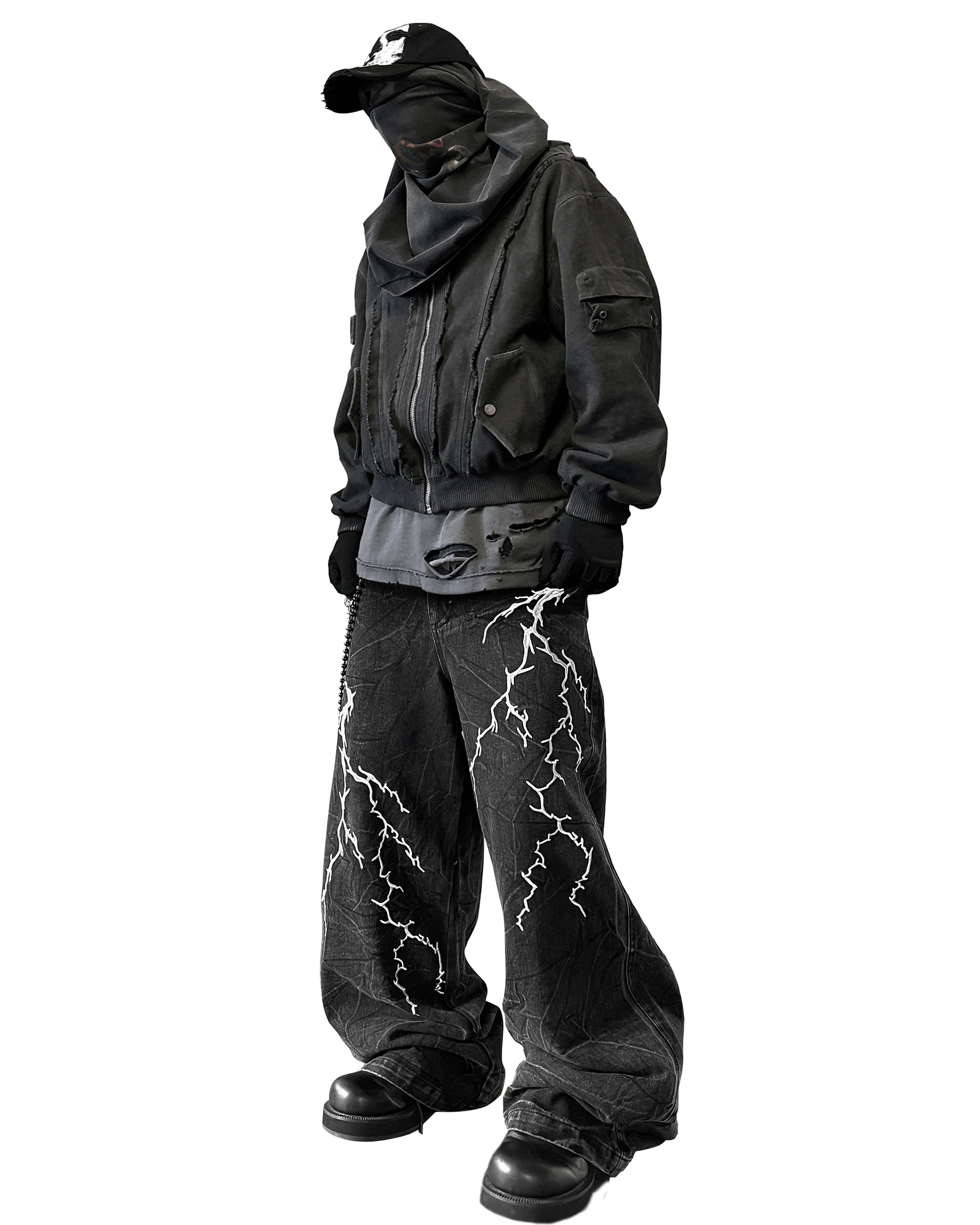 Washed Heavy Embroidery Denim Pants - Image 2