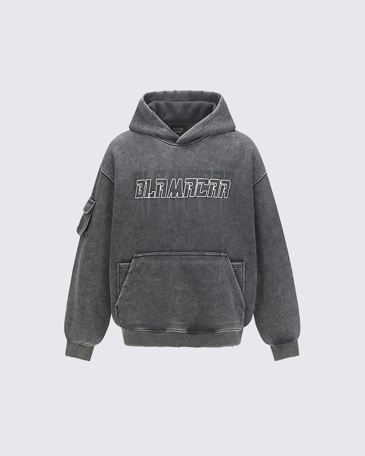 Washed Letter Print Hoodie with Utility Pocket - Image 2