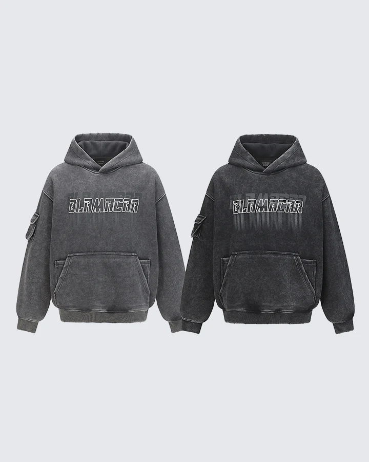 Washed Letter Print Hoodie with Utility Pocket - Image 3
