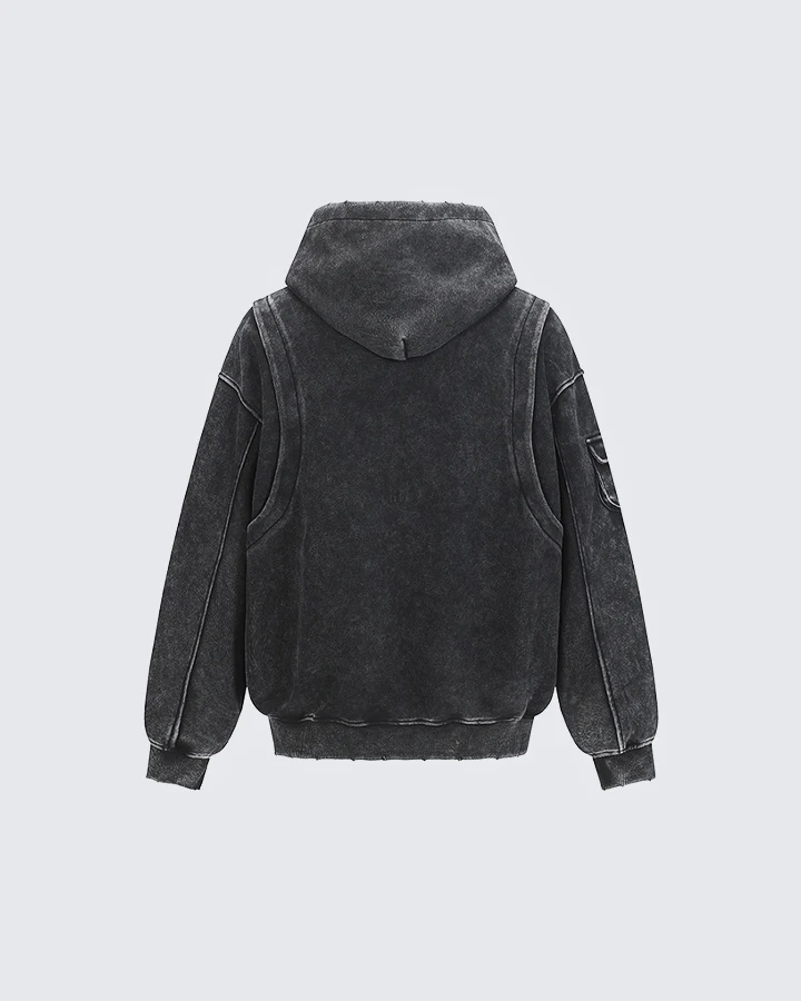 Washed Letter Print Hoodie with Utility Pocket - Image 4