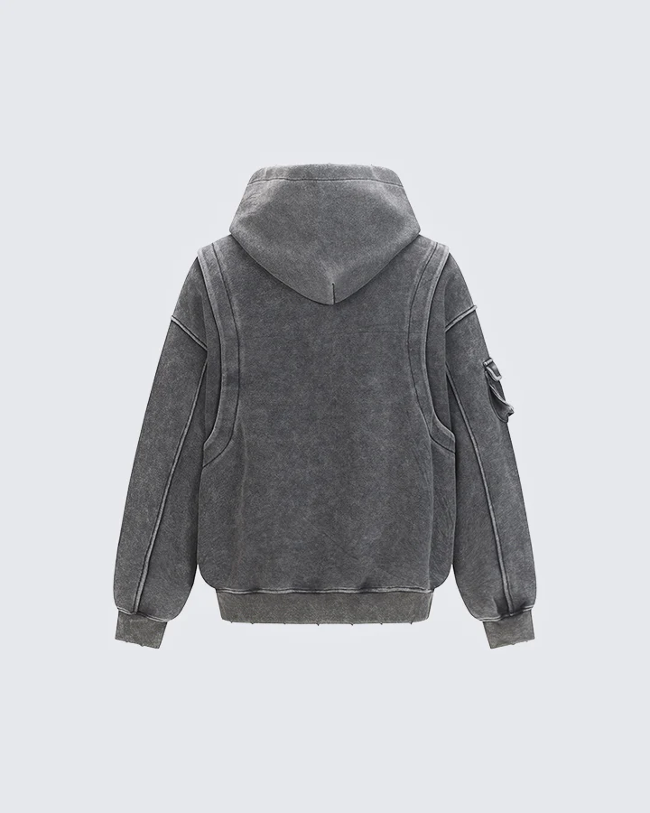 Washed Letter Print Hoodie with Utility Pocket - Image 5