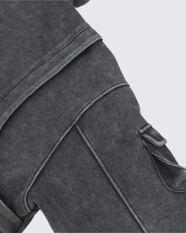 Washed Letter Print Hoodie with Utility Pocket - Image 7