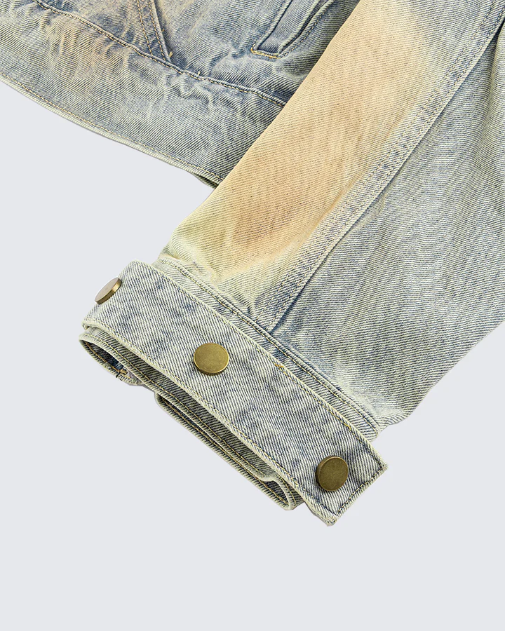 Vintage Wash Denim Jacket with Zipper Pockets - Image 10