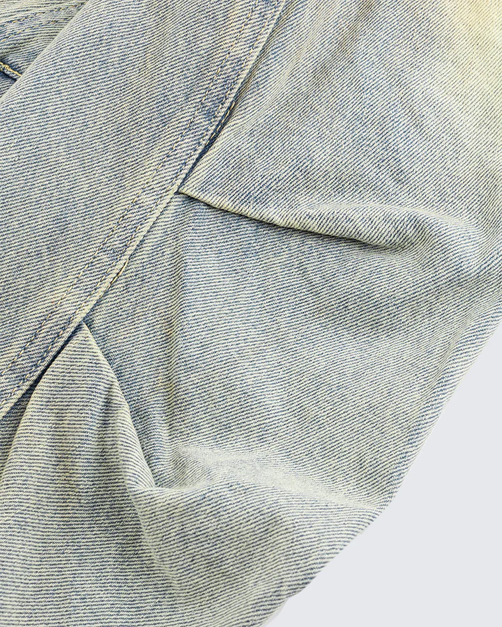 Vintage Wash Denim Jacket with Zipper Pockets - Image 11