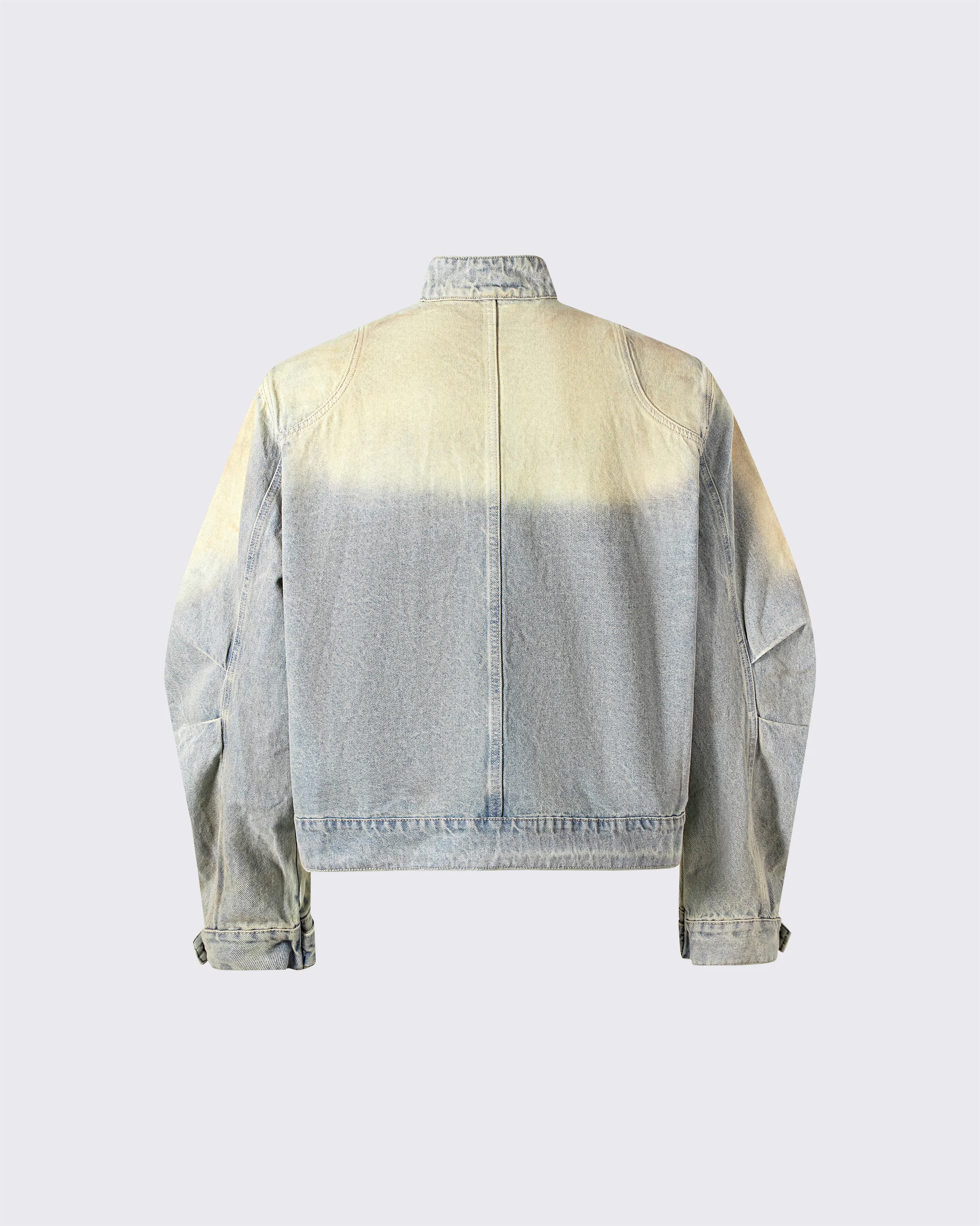 Vintage Wash Denim Jacket with Zipper Pockets - Image 2