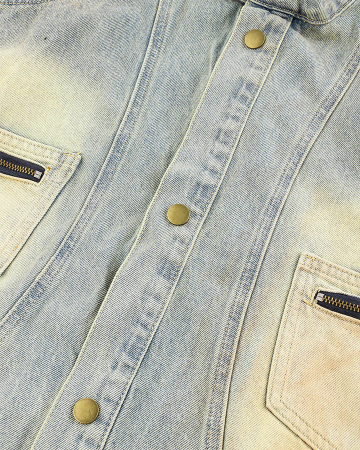 Vintage Wash Denim Jacket with Zipper Pockets - Image 5