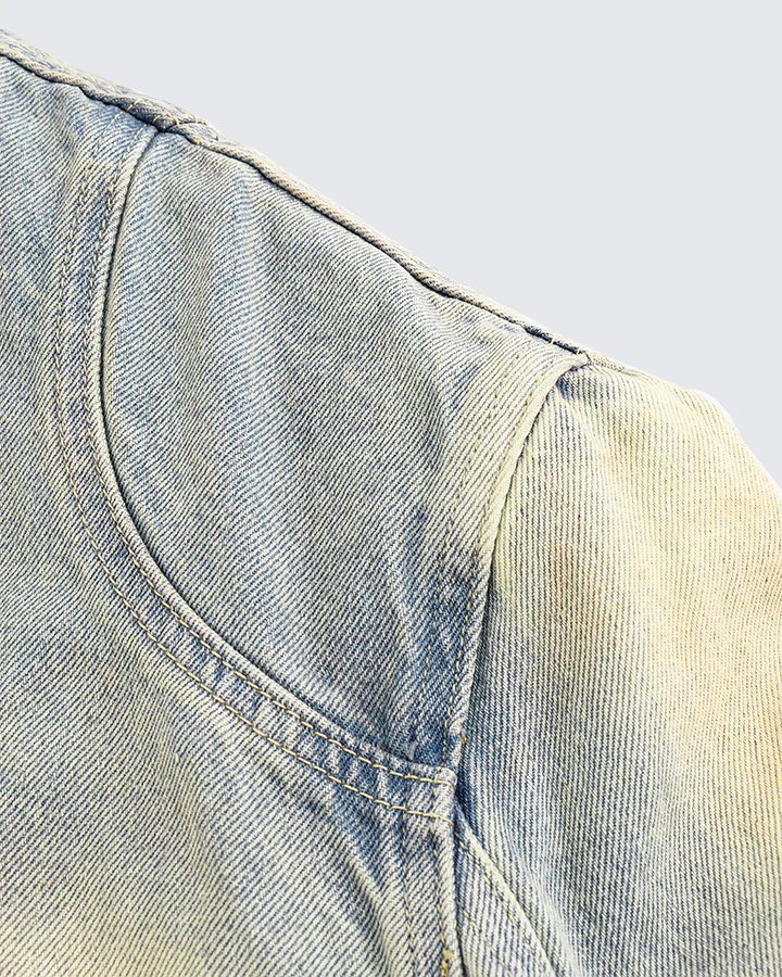 Vintage Wash Denim Jacket with Zipper Pockets - Image 6