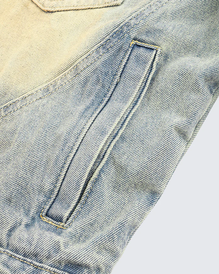 Vintage Wash Denim Jacket with Zipper Pockets - Image 7