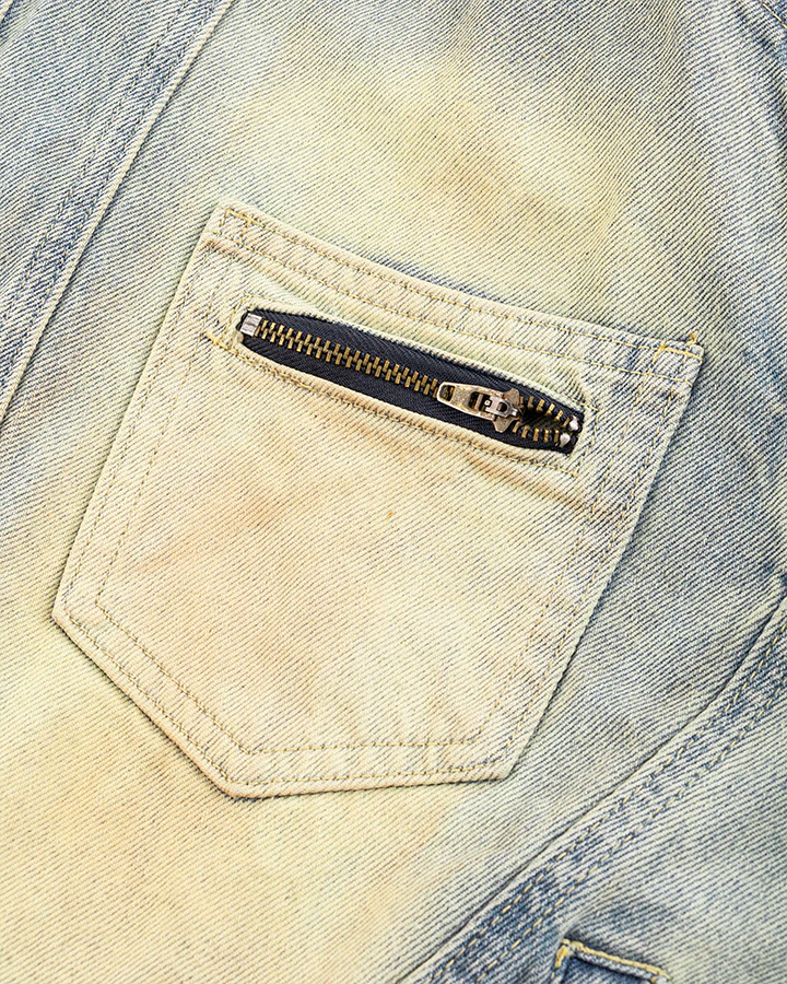 Vintage Wash Denim Jacket with Zipper Pockets - Image 8