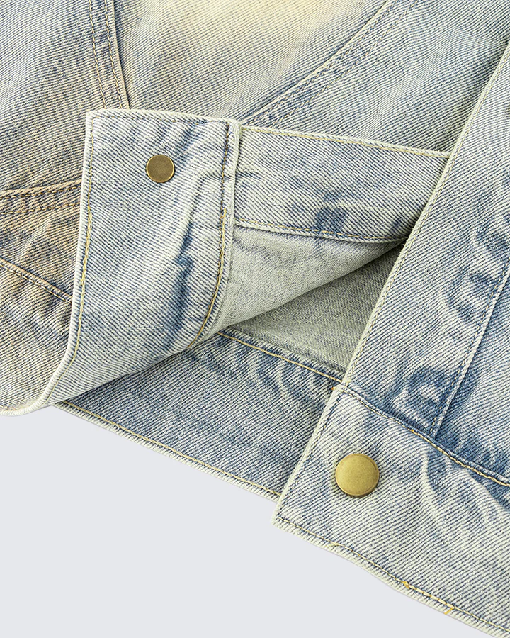 Vintage Wash Denim Jacket with Zipper Pockets - Image 9