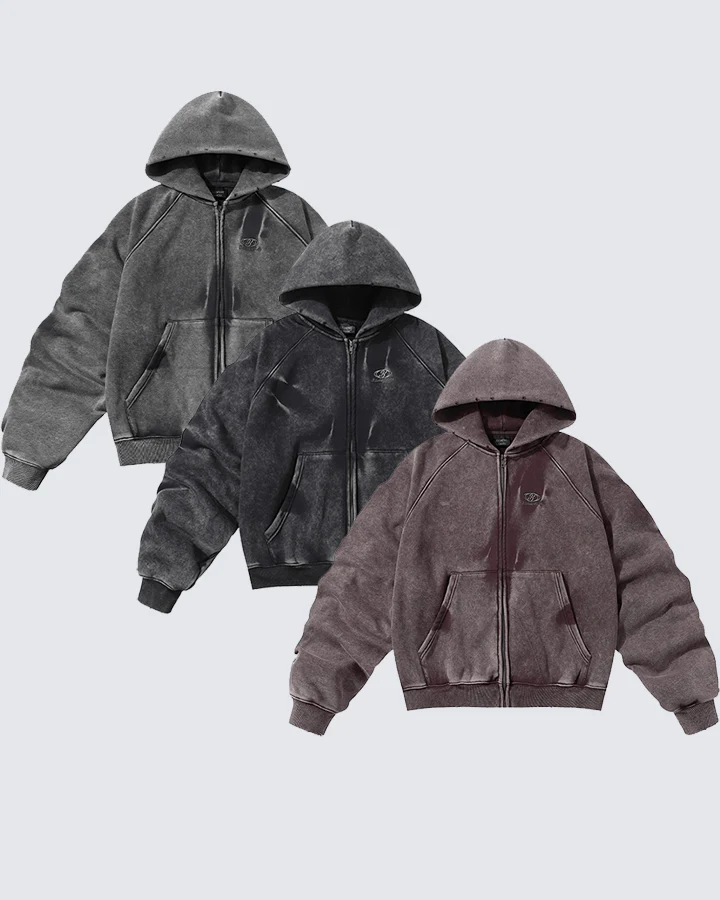 Vintage Washed Oversized Zip-Up Hoodie - Image 2