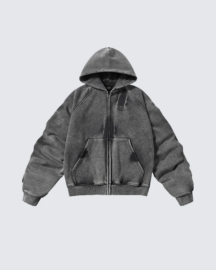 Vintage Washed Oversized Zip-Up Hoodie - Image 5