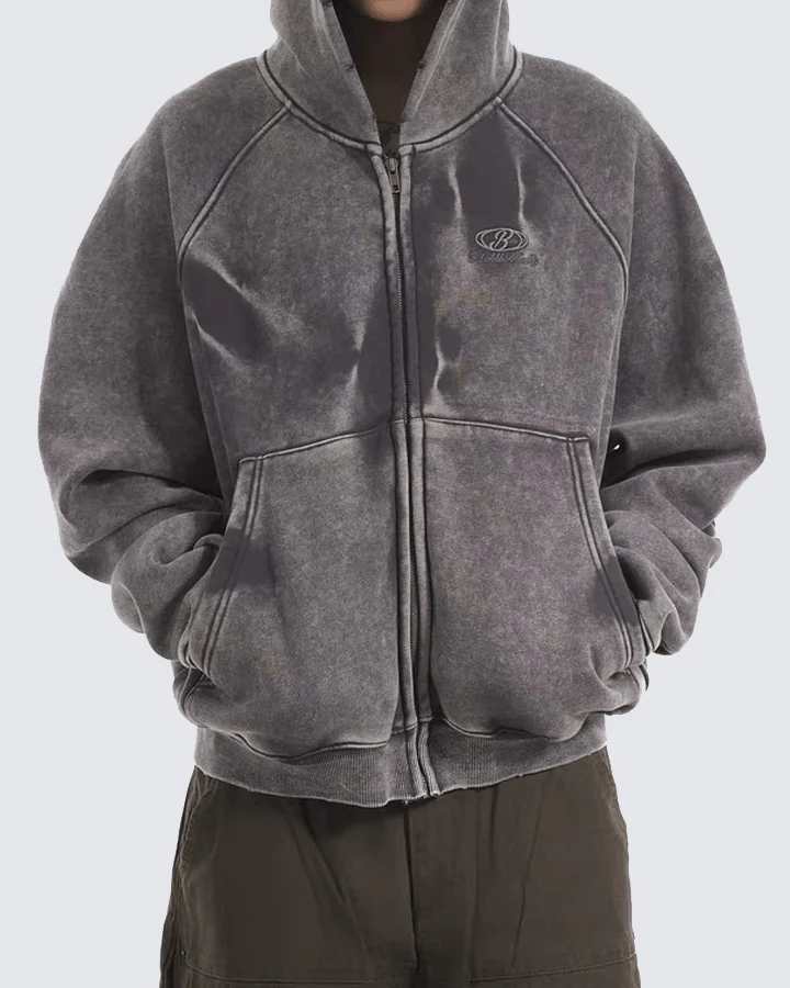 Vintage Washed Oversized Zip-Up Hoodie - Image 8