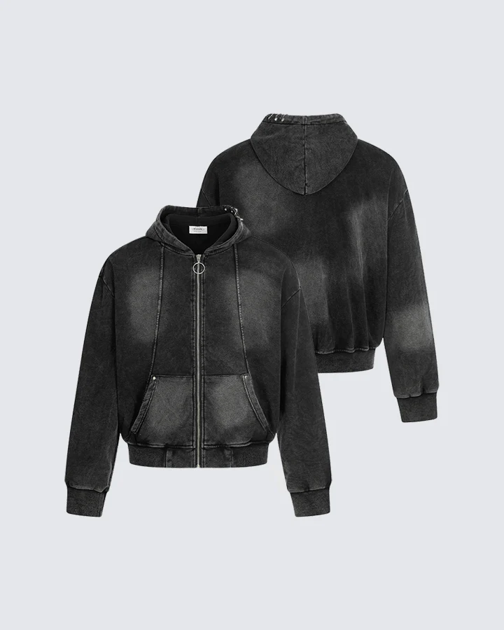Vintage Washed Zip-Up Hoodie - Image 2