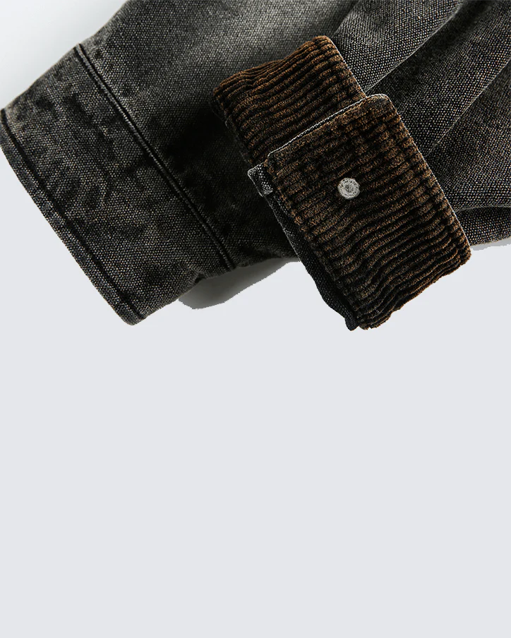 Washed Denim Graffiti Jacket with Contrast Collar - Image 5