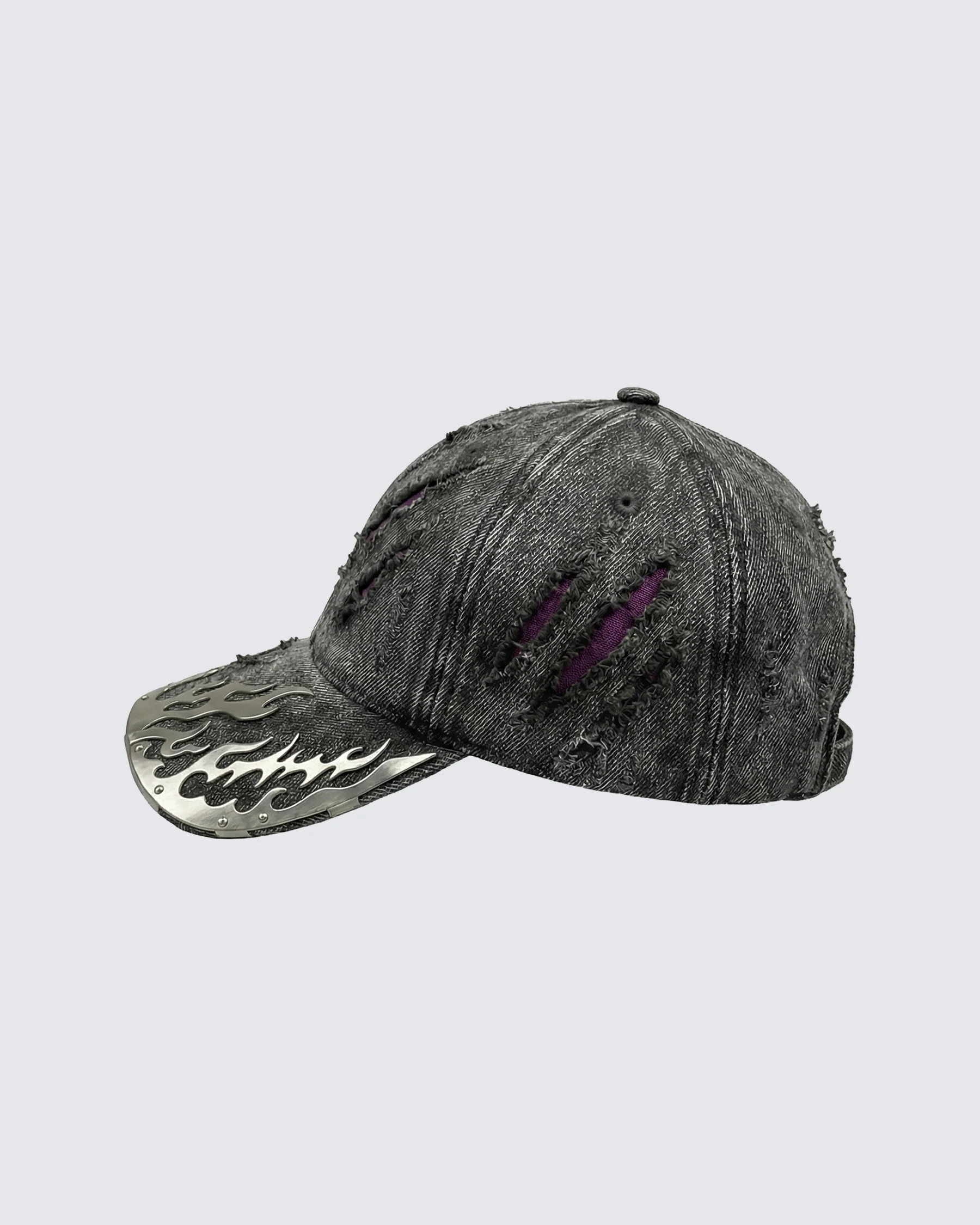 KIIKIO-Wasteland Flame-Metal Distressed Denim Cap - Image 10