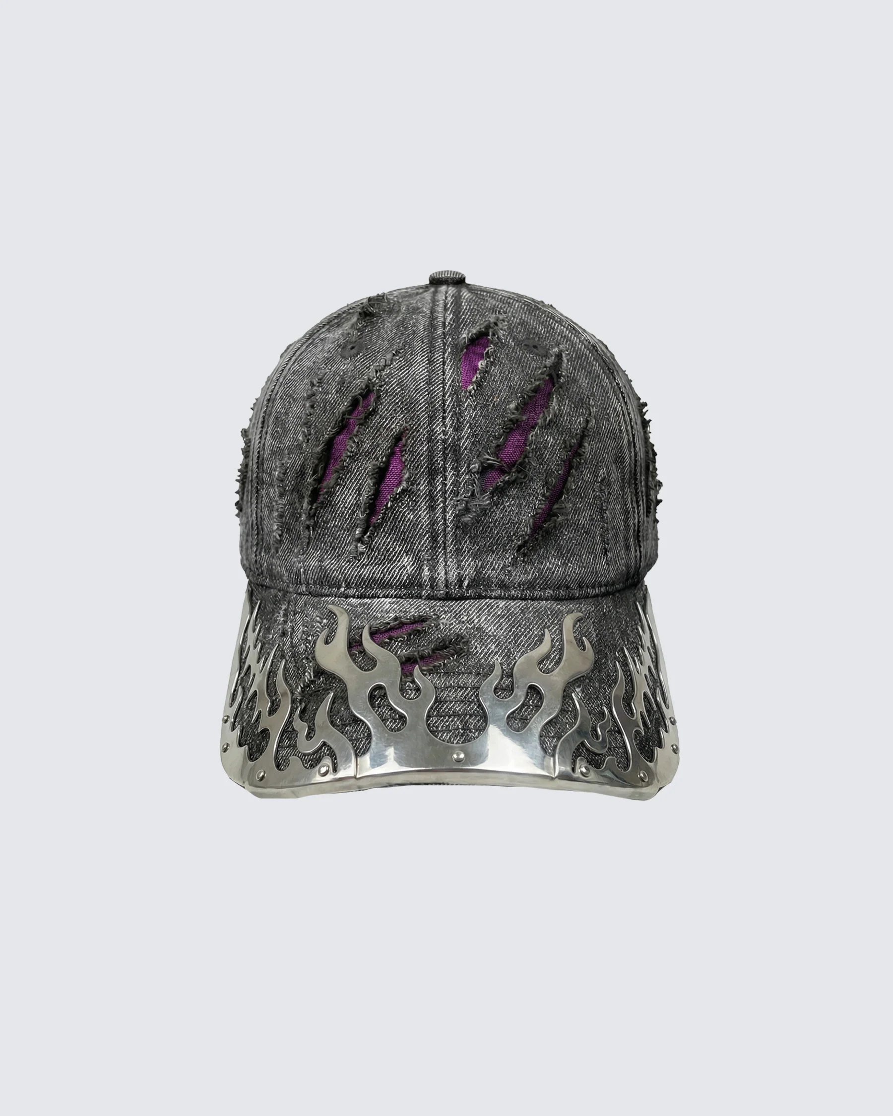 KIIKIO-Wasteland Flame-Metal Distressed Denim Cap - Image 8