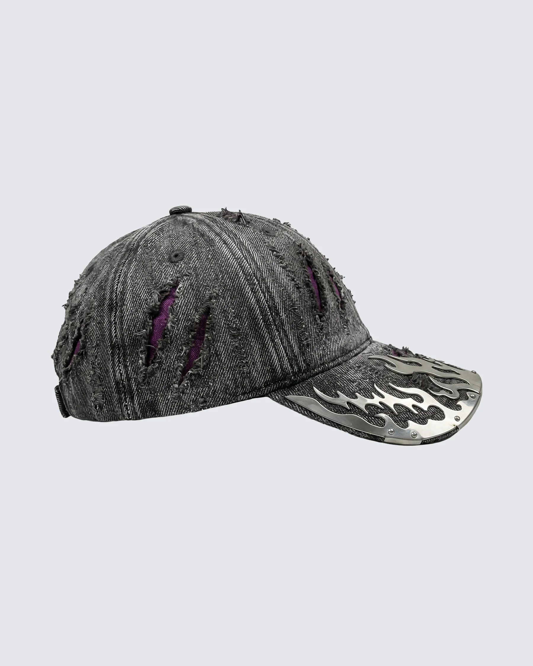 KIIKIO-Wasteland Flame-Metal Distressed Denim Cap - Image 9