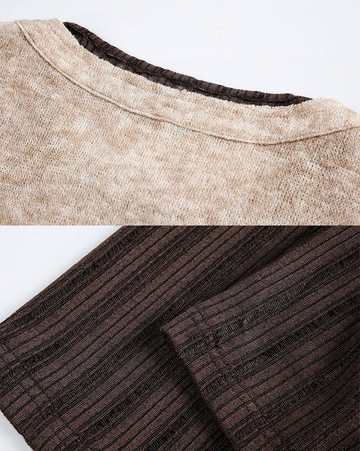 Lace-Up Neck Layered Knit T-Shirt - Image 12